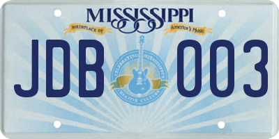 MS license plate JDB003