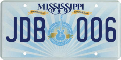 MS license plate JDB006