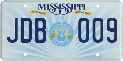 MS license plate JDB009