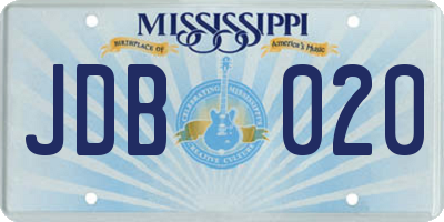 MS license plate JDB020