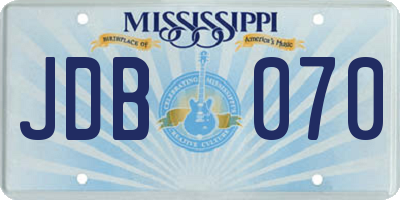 MS license plate JDB070