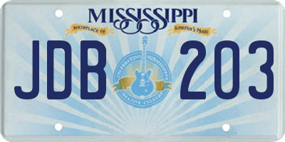 MS license plate JDB203