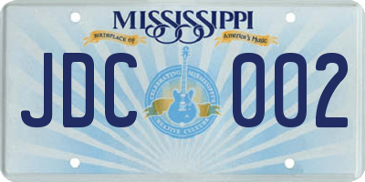 MS license plate JDC002