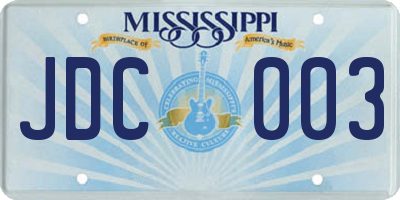 MS license plate JDC003