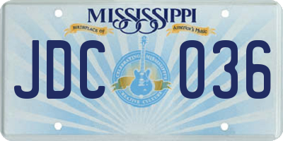 MS license plate JDC036