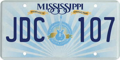MS license plate JDC107