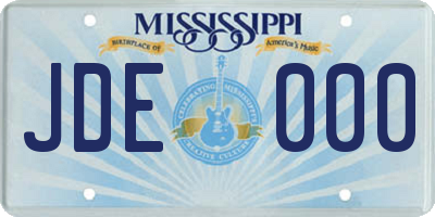 MS license plate JDE000