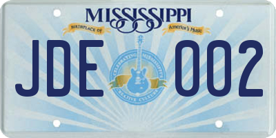 MS license plate JDE002