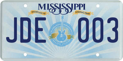 MS license plate JDE003
