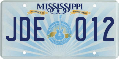 MS license plate JDE012