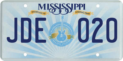 MS license plate JDE020