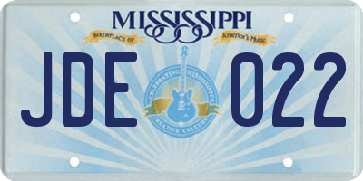 MS license plate JDE022