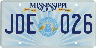 MS license plate JDE026
