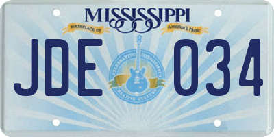 MS license plate JDE034