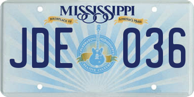 MS license plate JDE036
