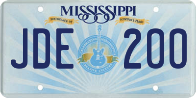 MS license plate JDE200