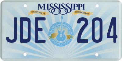 MS license plate JDE204