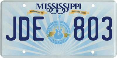 MS license plate JDE803