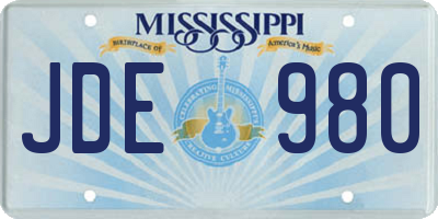 MS license plate JDE980