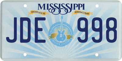 MS license plate JDE998