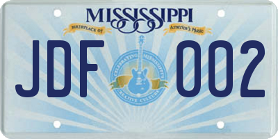 MS license plate JDF002