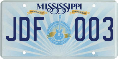 MS license plate JDF003