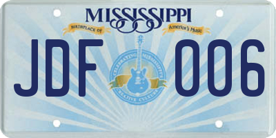 MS license plate JDF006