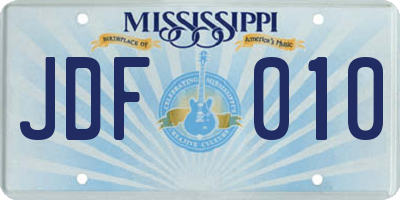 MS license plate JDF010