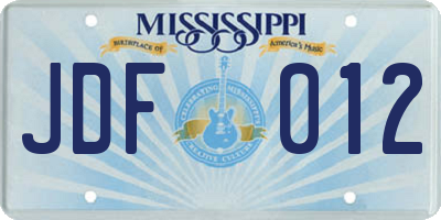 MS license plate JDF012