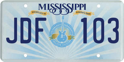 MS license plate JDF103