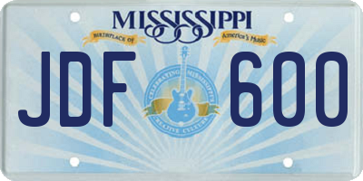 MS license plate JDF600