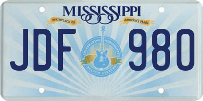 MS license plate JDF980