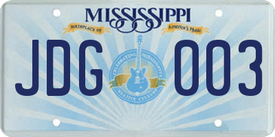 MS license plate JDG003