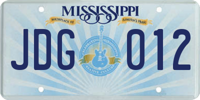 MS license plate JDG012