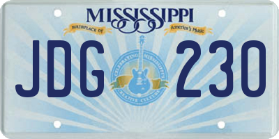 MS license plate JDG230