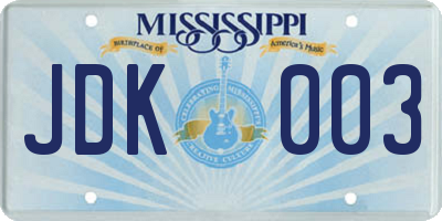 MS license plate JDK003