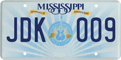 MS license plate JDK009