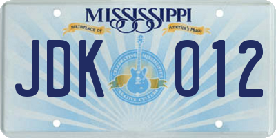 MS license plate JDK012