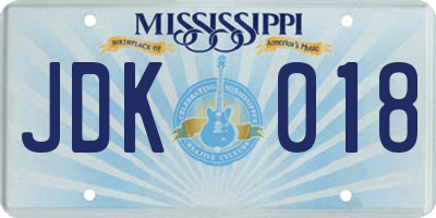 MS license plate JDK018