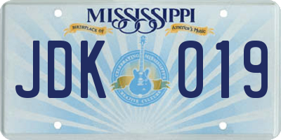 MS license plate JDK019
