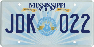 MS license plate JDK022
