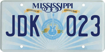 MS license plate JDK023
