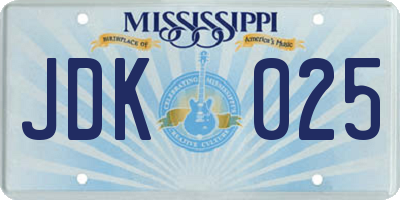 MS license plate JDK025