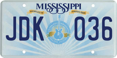 MS license plate JDK036
