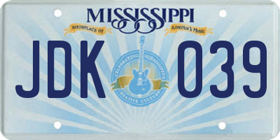 MS license plate JDK039