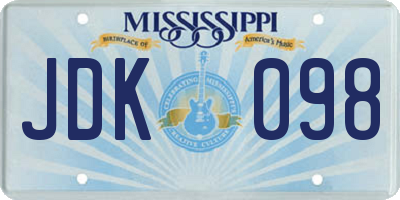 MS license plate JDK098