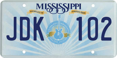 MS license plate JDK102