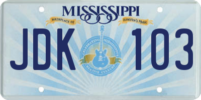 MS license plate JDK103