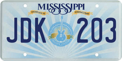 MS license plate JDK203