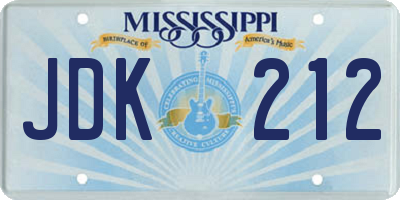 MS license plate JDK212